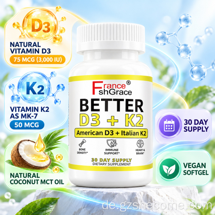 Shecome Vitamin D3 K2 Softgels Knochenimmununterstützung